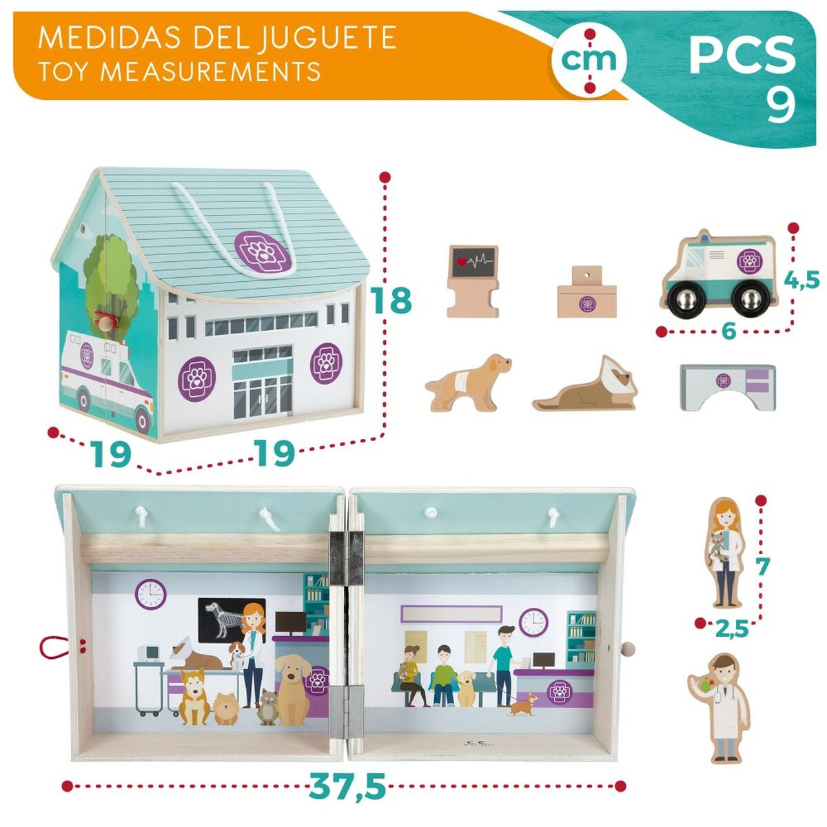 Playset Woomax Weterynarz 19 x 18 x 19 cm 9 Części 4 Sztuk