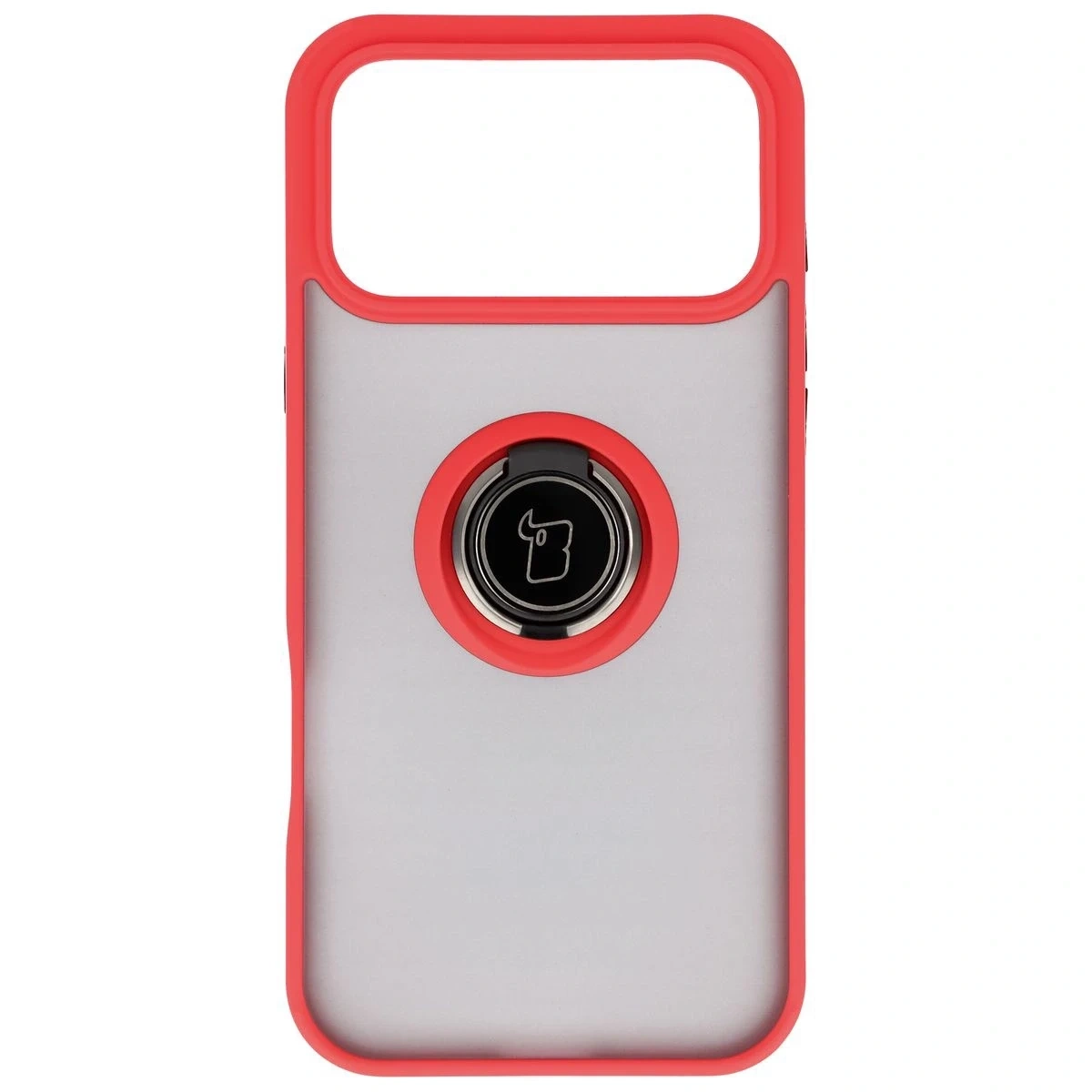 Etui z uchwytem na palec Bizon Case Hybrid Ring do Apple iPhone 17 Pro Max przydymione z czerwoną ramką
