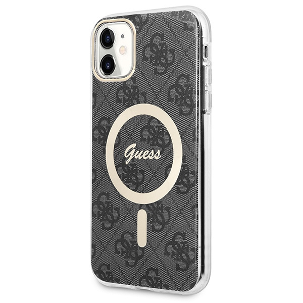 Guess GUBPN61H4EACSK Case + Wireless Charger Apple iPhone 11 black hard case 4G Print MagSafe