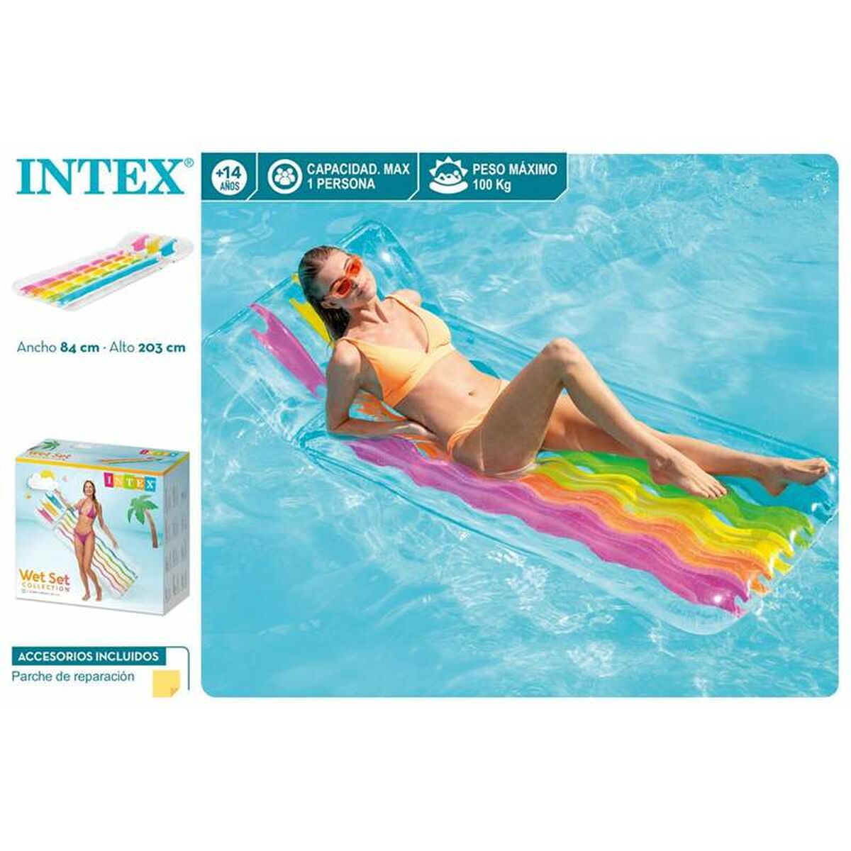 Air mattress Intex Transparent Rainbow PVC (203 x 84 cm)