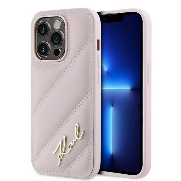 Karl Lagerfeld KLHCP14XPQDSMGP Apple iPhone 14 Pro Max hardcase Diagonal Quilted Script pink