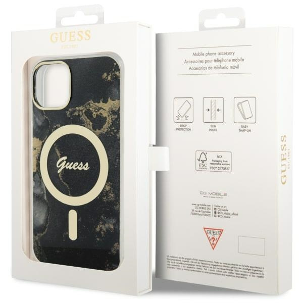 Guess GUHMP14MHTMRSK Apple iPhone 14 Plus black hardcase Golden Marble MagSafe