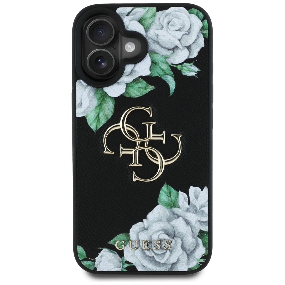 Etui Guess Grained Roses Big 4G logo do Apple iPhone 16 czarny