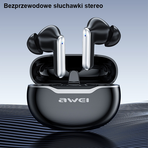 AWEI Earphones Bluetooth 5.3 T50 TWS + stacja dokująca czarny/black