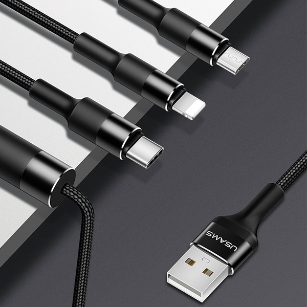 USAMS U5 US-SJ219 3in1 cable USB-A / Lightning / microUSB / USB-C 1,5m 2A black