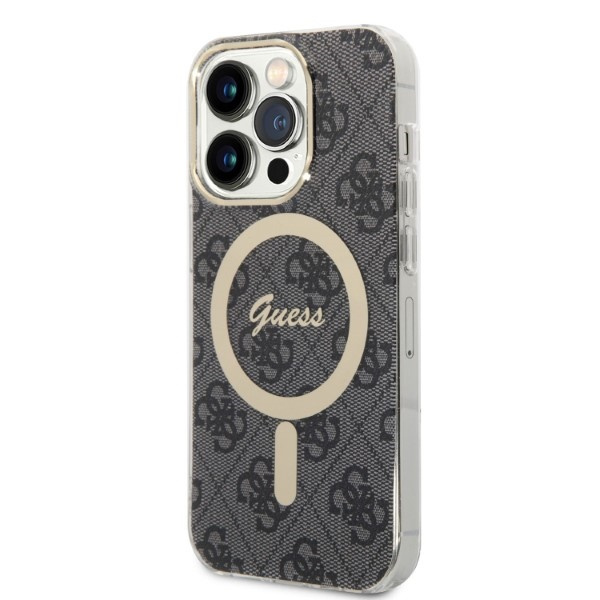 Guess GUBPP14LH4EACSK Case + Wireless Charger Apple iPhone 14 Pro black hard case 4G Print MagSafe