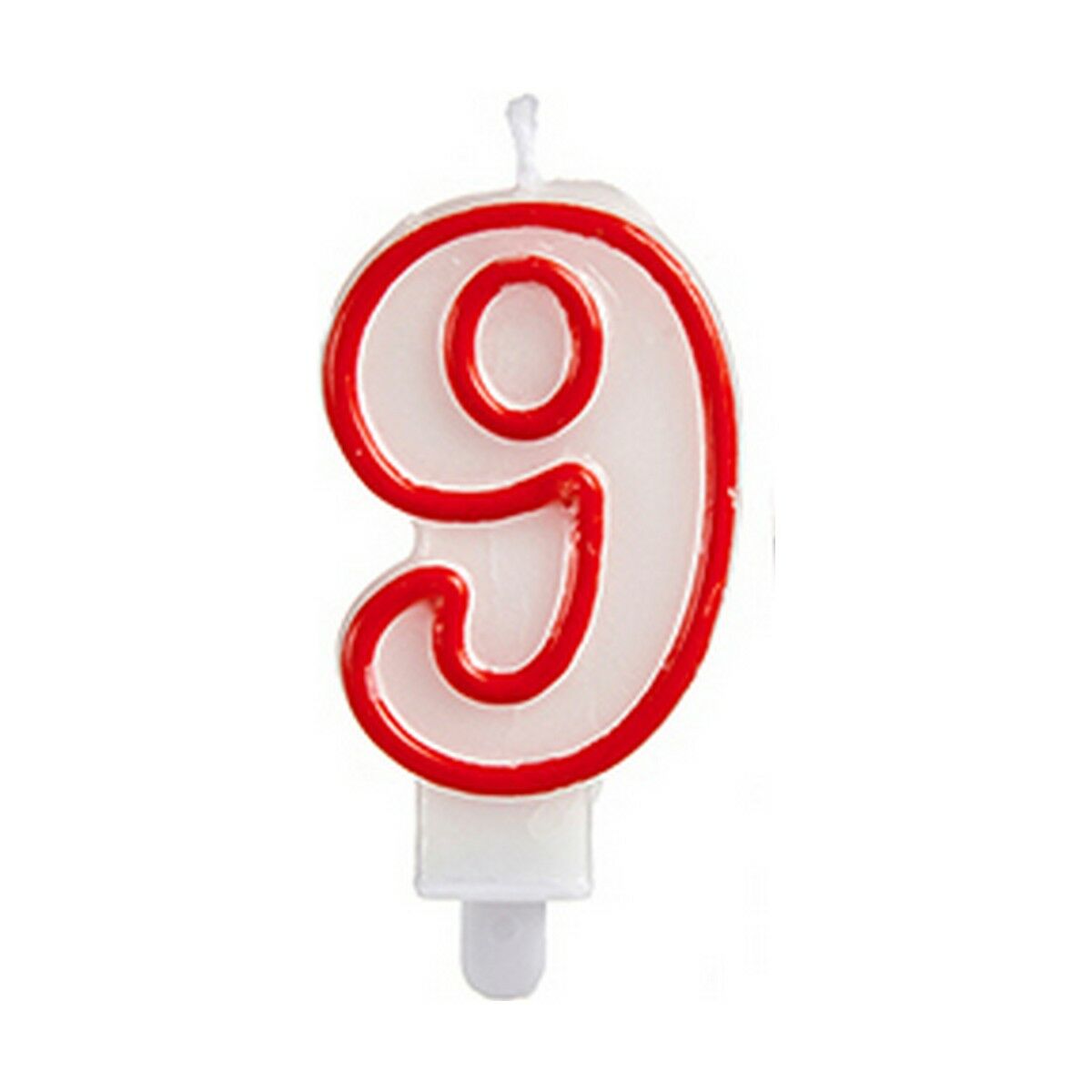 Candle Birthday Number 9 Red White (12 Units)