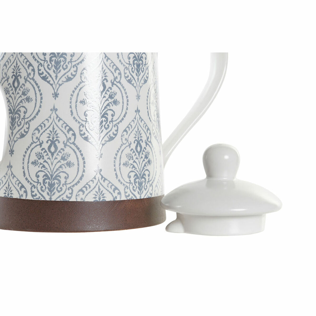 Teapot DKD Home Decor Blue Brown Rubber wood White Stoneware
