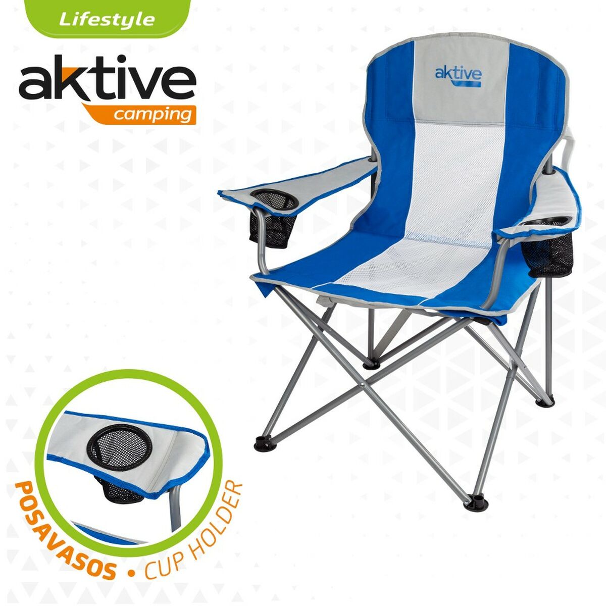 Foldable Camping Chair Aktive Grey Blue 57 x 97 x 60 cm (4 Units)