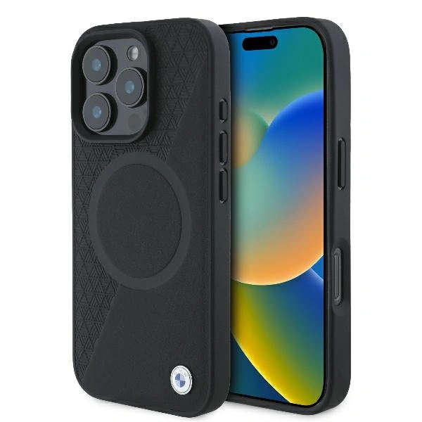 Case BMW BMHMP16L23RTPK Apple iPhone 16 Pro hardcase Sign Leather Half Textured And Circle MagSafe black