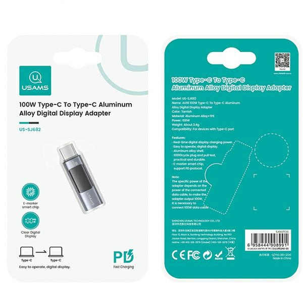Adapter USAMS US-SJ682 AU18 USB-C / USB-C Digital Display 100W steel/aluminium