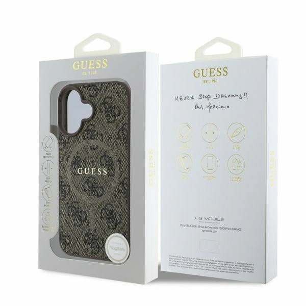 Case Guess GUHMP16SG4GFRW Apple iPhone 16 hardcase 4G Ring Classic Logo MagSafe brown