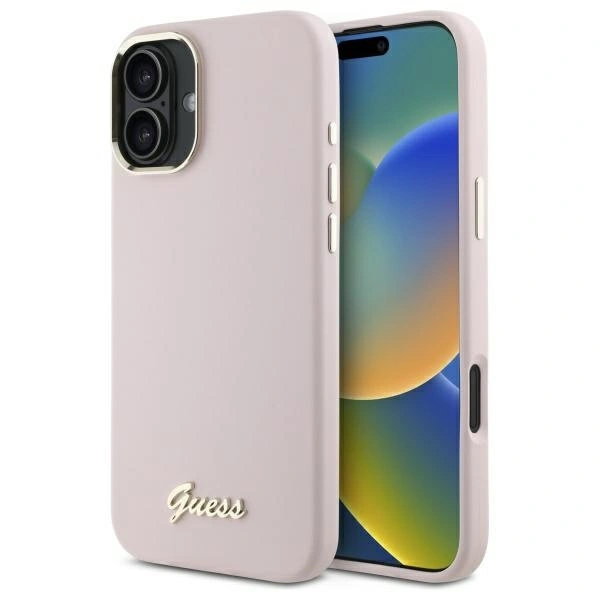 Guess GUHCP16MSMBSLP Apple iPhone 16 Plus hardcase Silicone Script Metal Logo & Frame pink