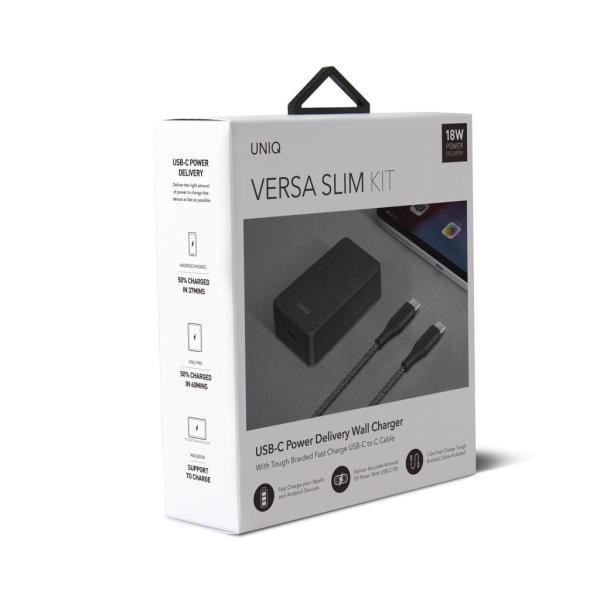 UNIQ Wall charger Versa Slim  USB-C PD 18W + USB-C to USB-C Cable charcoal black (LITHOS Collective)