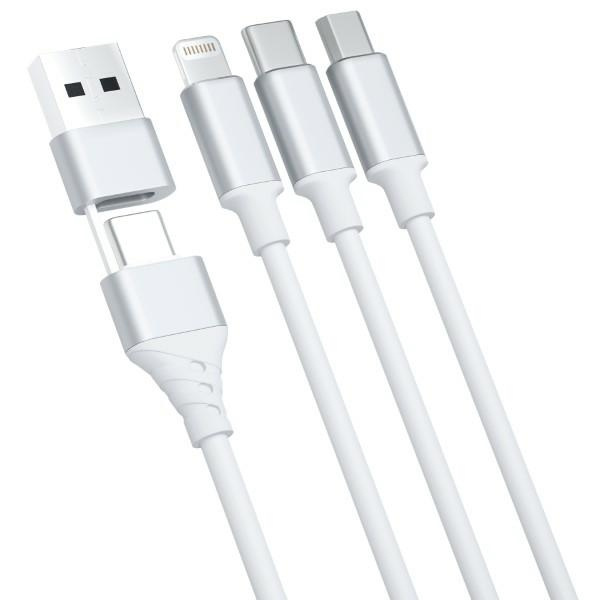 3MK cable Hyper 3w1 USB-A - USB-C / USB-C, microUSB, Lightning 1.5m white
