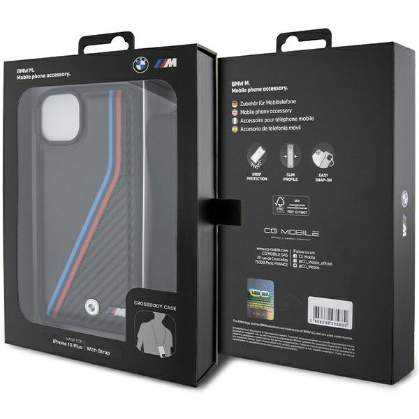 BMW BMHCP15M23PSVTK Apple iPhone 15 Plus / 14 Plus hardcase M Edition Carbon Tricolor Lines & Strap black