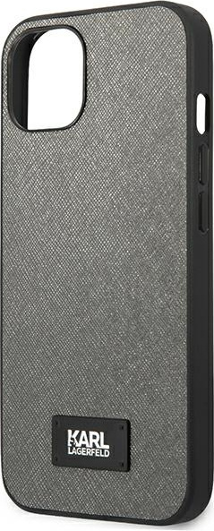 Karl Lagerfeld KLHCP13MSFMP2DG Apple iPhone 13 hardcase silver Saffiano Plaque