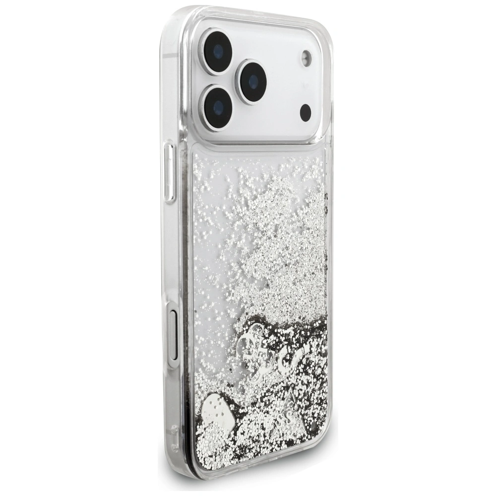 Etui Guess Liq. Glitter Charms do Apple iPhone 17 Pro Max srebrny