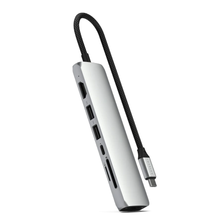 Satechi 7-in-1 HUB USB-C Slim Multiport Adapter with Ethernet USB-C / 2xUSB-A, USB-C PD, HDMI 4K, card reader, Ethernet silver