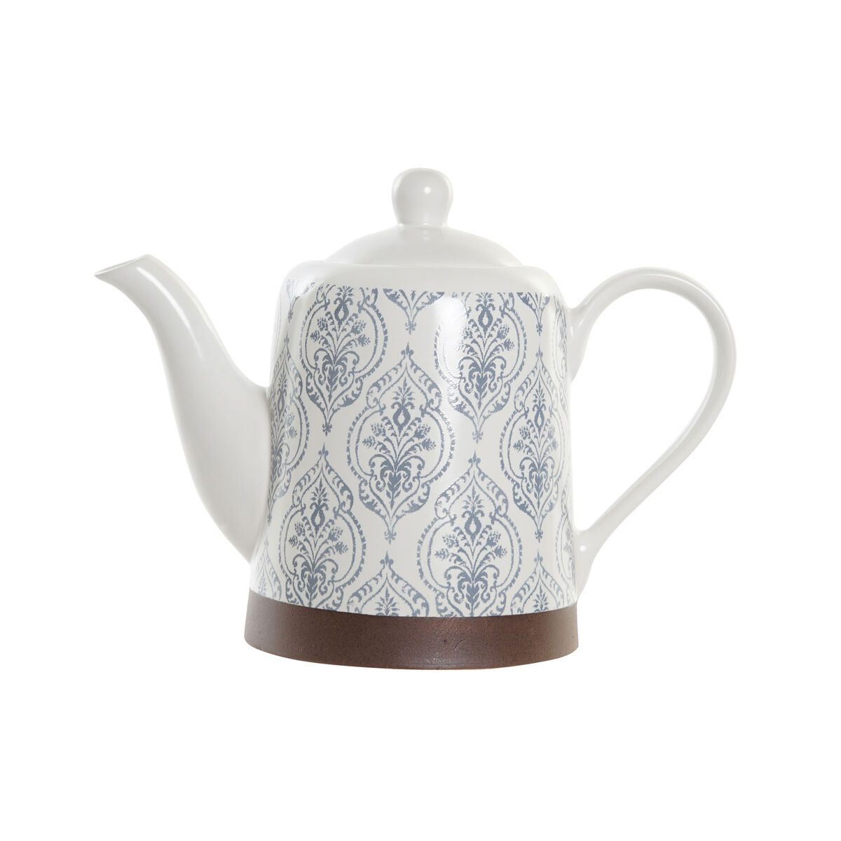 Teapot DKD Home Decor Blue Brown Rubber wood White Stoneware