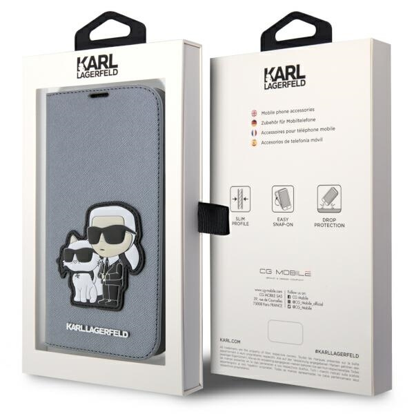 Karl Lagerfeld KLBKP14LSANKCPG Apple iPhone 14 Pro bookcase silver Saffiano Karl & Choupette