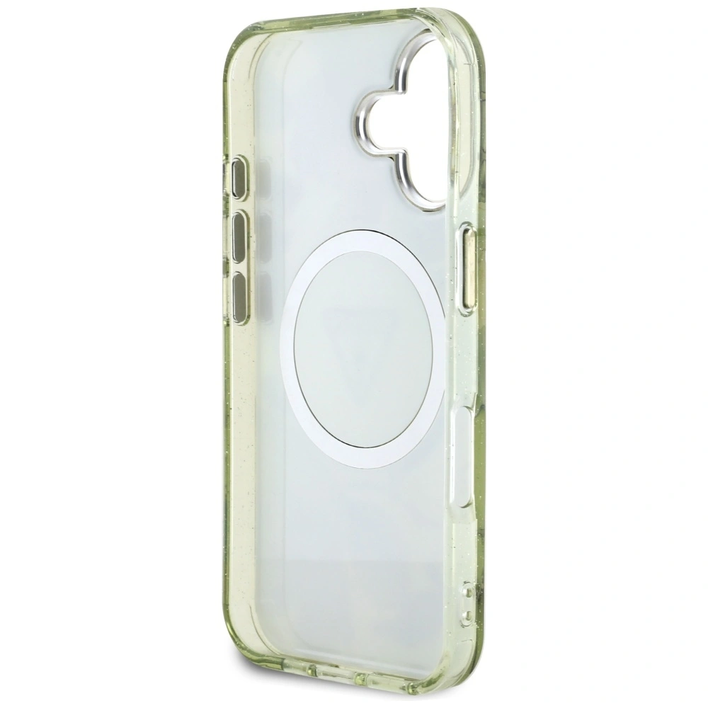 Guess Glitter Flowers Triangle Buttons MagSafe Apple iPhone 16 green