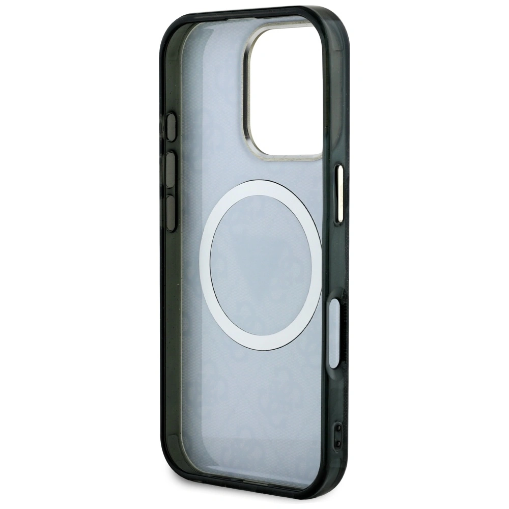 Etui Guess IML Metal Glitter 4G Circle Triangle MagSafe do Apple iPhone 16 Pro czarny