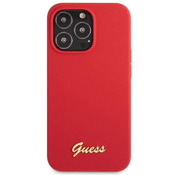 Guess GUHCP13XLSLMGRE Apple iPhone 13 Pro Max burgundy hard case Silicone Vintage Gold Logo