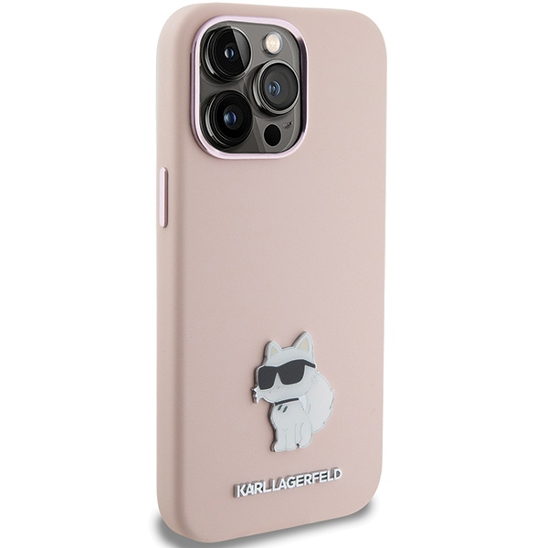 Karl Lagerfeld KLHCP15LSMHCNPP Apple iPhone 15 Pro Silicone Choupette Metal Pin pink