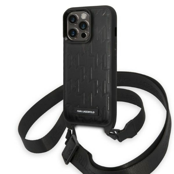 Karl Lagerfeld KLHCP14LSTMMK Apple iPhone 14 Pro hardcase black Monogram Plaque Logo Strap