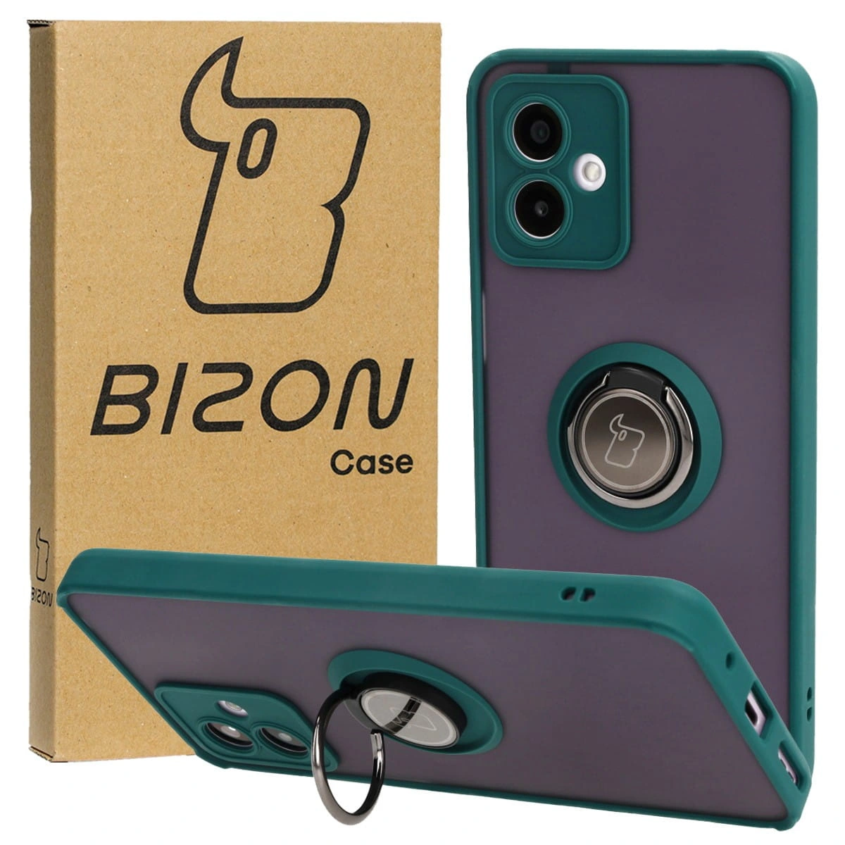 Bizon Case Hybrid Ring Motorola Moto G14 smoky with a dark green frame