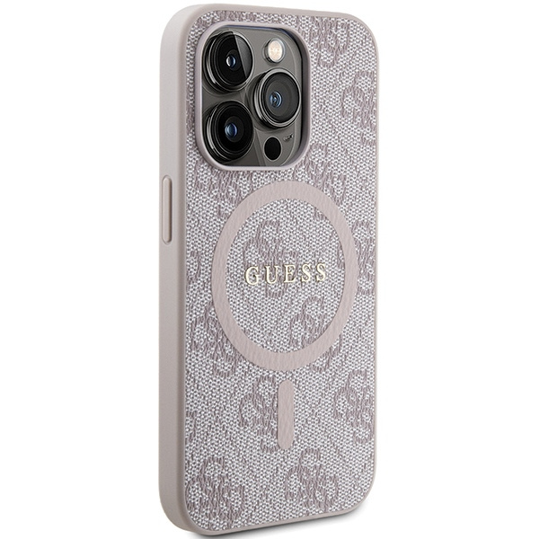 Guess GUHMP15LG4GFRP Apple iPhone 15 Pro hardcase 4G Collection Leather Metal Logo MagSafe pink