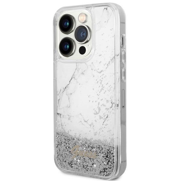 Guess GUHCP14XLCSGSGH Apple iPhone 14 Pro Max white hardcase Liquid Glitter Marble