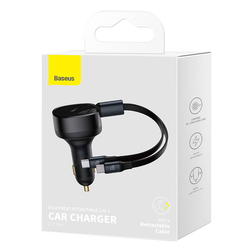 Baseus Enjoyment Car Charger 33W + USB-C cables (black)
