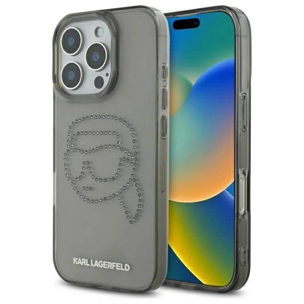 Karl Lagerfeld KLHCP16XHKHDCELK Apple iPhone 16 Pro Max hardcase IML Rhinestones Karl Head black