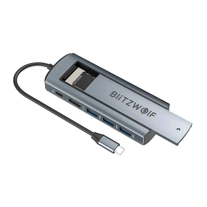 Blitzwolf BW-Neo TH13 hub 6in1 USB-C / 3xUSB-A 3.0, 1xUSB-C PD, 1xHD DisplayPort, 1xM.2 SATA M key