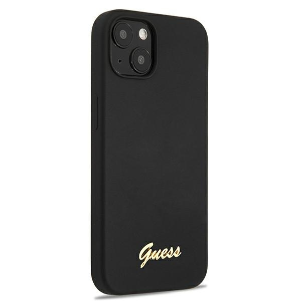 Guess GUHMP13MLSLMGBK Apple iPhone 13 black hardcase Silicone Script Gold Logo