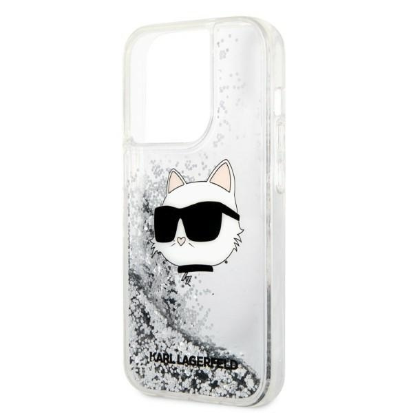 Karl Lagerfeld KLHCP14LLNCHCS Apple iPhone 14 Pro silver hardcase Glitter Choupette Head