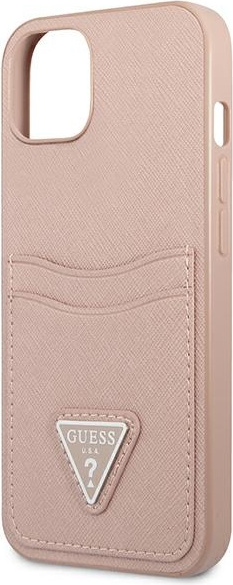 Guess GUHCP13SPSATPP Apple iPhone 13 mini pink hardcase SaffianoTriangle Logo Cardslot