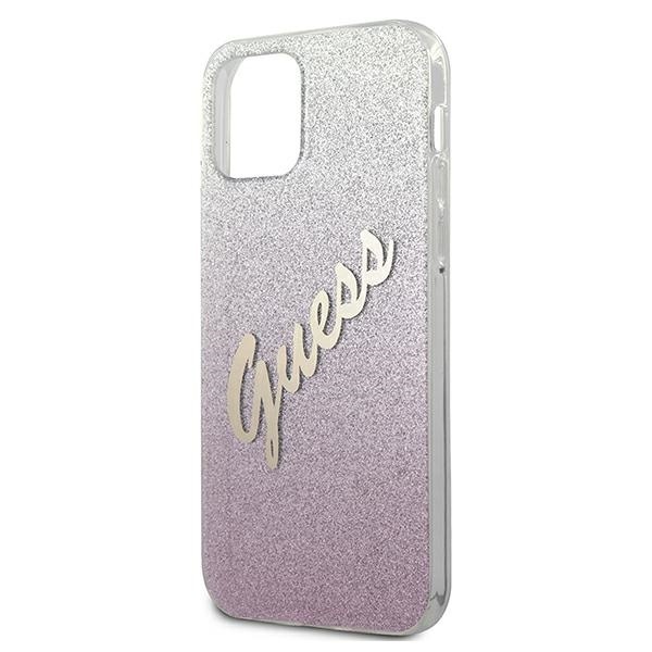 Guess GUHCP12SPCUGLSPI Apple iPhone 12 mini pink hardcase Glitter Gradient Script