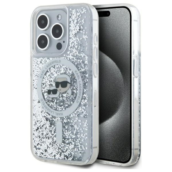 Etui Karl Lagerfeld do Apple iPhone 15 Pro hardcase Liquid Glitter Karl&Choupette Head MagSafe transparent