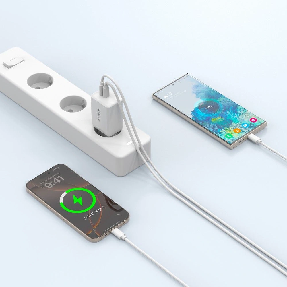 Tech-Protect NC45W-GAN 2xUSB-C Network Charger PD45W + USB-C Cable White