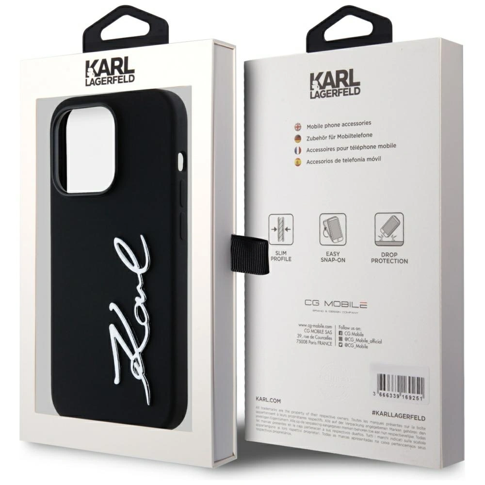 Karl Lagerfeld Silicone Metal Script Logo Apple iPhone 14 Pro black