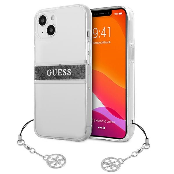 Guess GUHCP13SKB4GGR Apple iPhone 13 mini Transparent hardcase 4G Grey Strap Charm