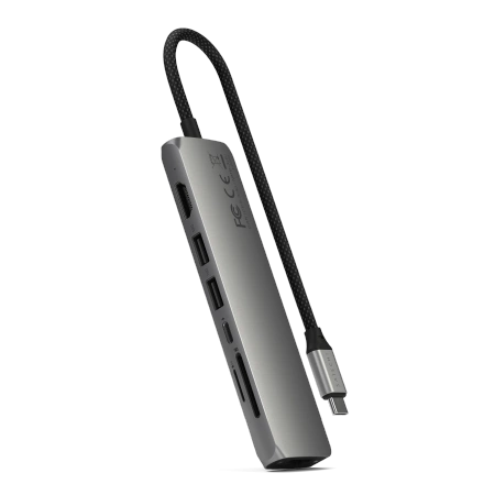 Satechi 7-in-1 HUB USB-C Slim Multiport Adapter with Ethernet USB-C / 2xUSB-A, USB-C PD, HDMI 4K, card reader, Ethernet space grey