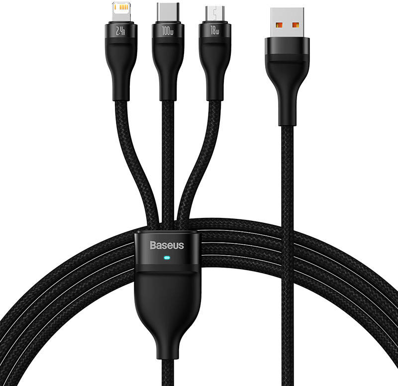 Baseus Flash Series Cable 3w1 USB-A - USB-C + micro USB + Lightning 100W 1.2m (black)