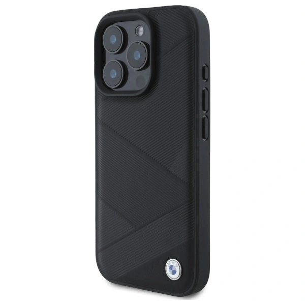 BMW BMHCP16X23RCGPK Apple iPhone 16 Pro Max hardcase Sign Leather Crossing Lines Pattern black