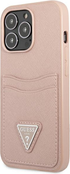 Guess GUHCP13XPSATPP Apple iPhone 13 Pro Max pink hardcase SaffianoTriangle Logo Cardslot