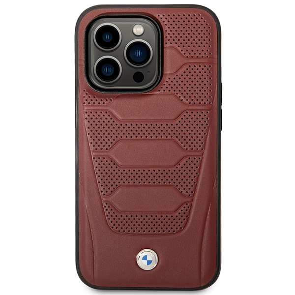 BMW BMHMP14L22RPSR Apple iPhone 14 Pro burgundy Leather Seats Pattern MagSafe