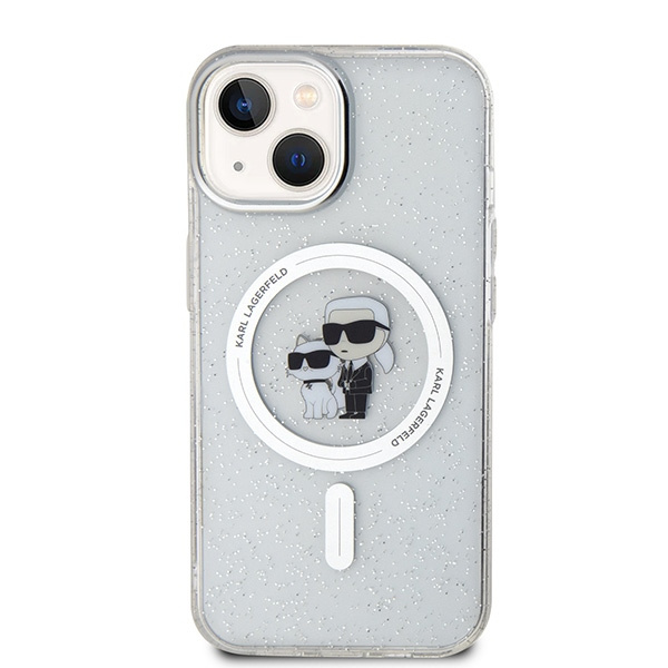 Karl Lagerfeld KLHMP15SHGKCNOT Apple iPhone 15 hardcase Karl&Choupette Glitter MagSafe transparent
